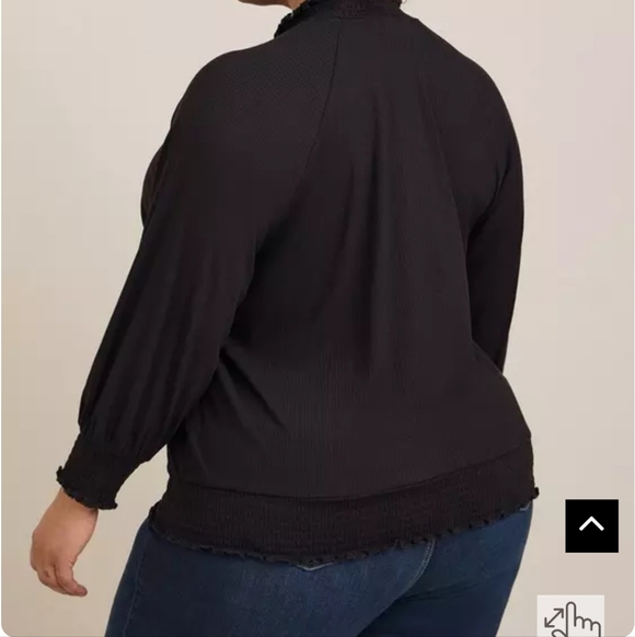 Torrid Textured Jersey Choker Neck Smocked Bottom Top Deep Black Size 3X - Picture 3 of 5